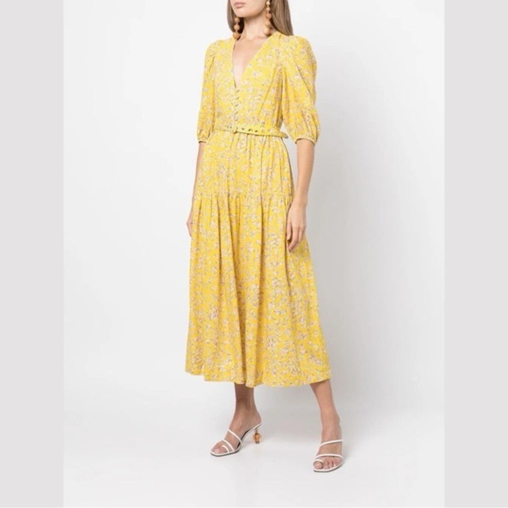 NICHOLAS Celine MIDI Yellow Floral Midi Dress Size 6